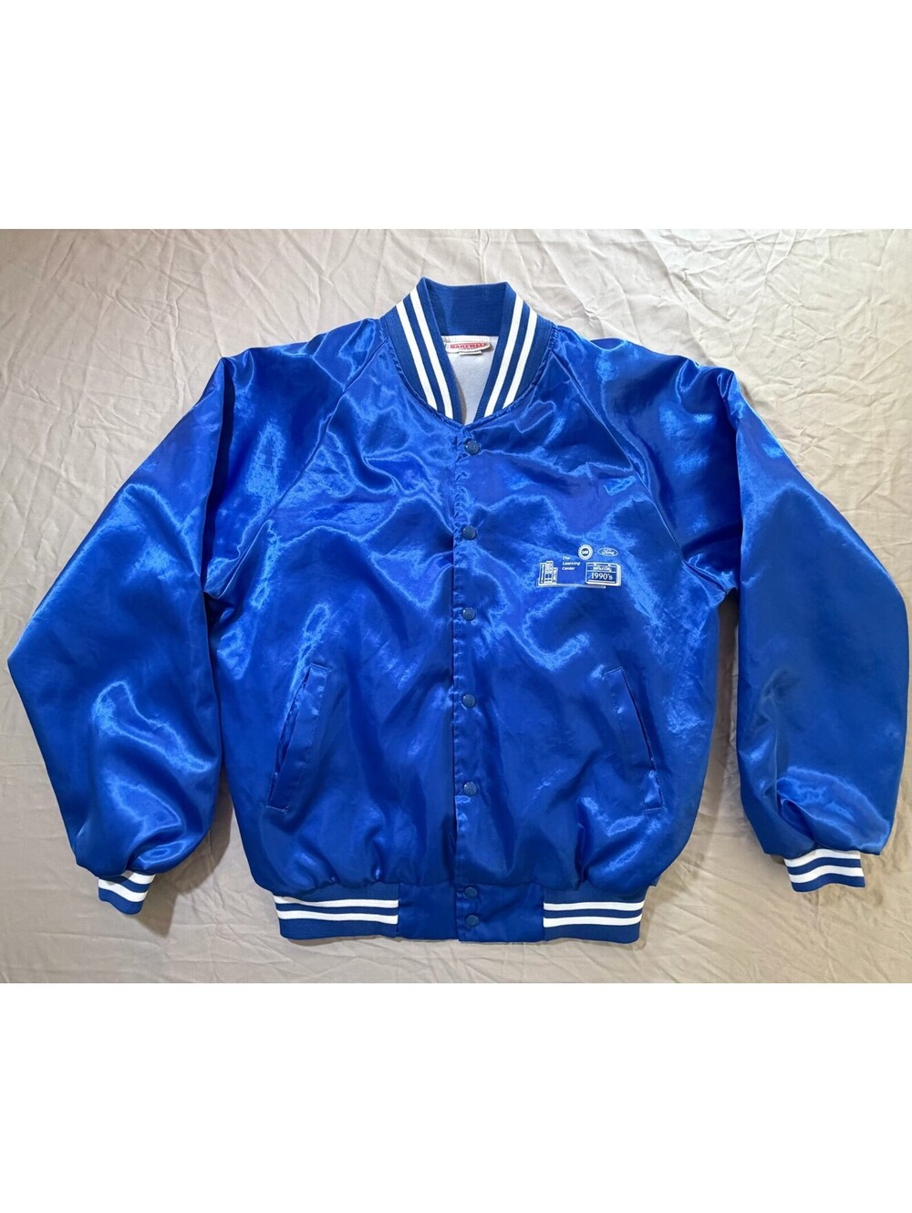 Vintage 90s Ford UAW Hartwell Satin Bomber Jacket Learning Center USA L 42-44